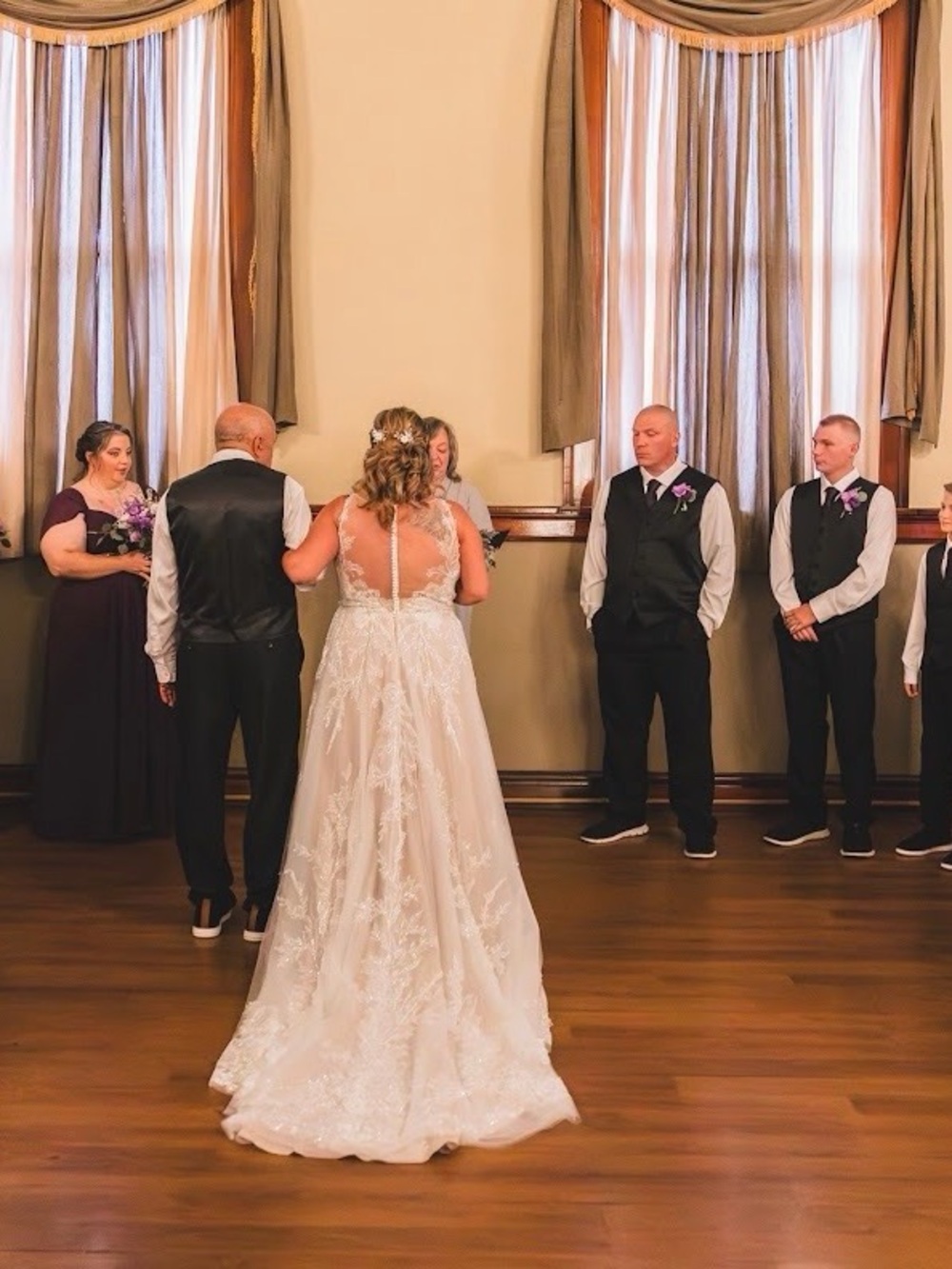 BCX White Lace Backless Wedding Dress